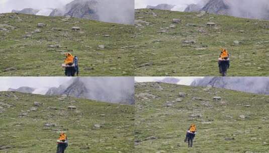 攀登阿坝岷山山脉四根香峰的攀登者徒步前行高清在线视频素材下载