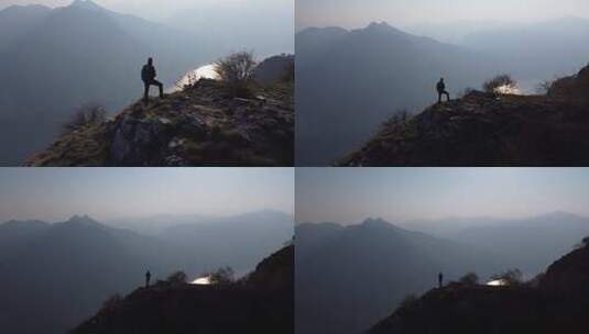 山顶的徒步旅行者高清在线视频素材下载