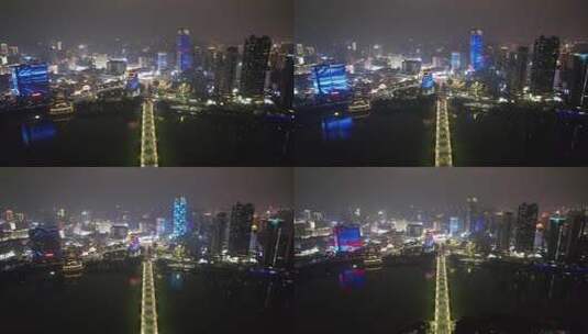 南宁朝阳路步行街商业圈夜景灯光航拍高清在线视频素材下载