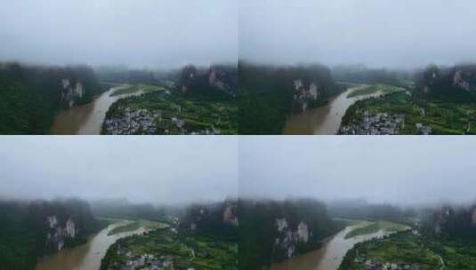 广西桂林烟雨漓江水墨画高清在线视频素材下载
