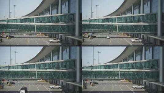 机场登机廊桥乘客玻璃登机桥上行走的乘客高清在线视频素材下载