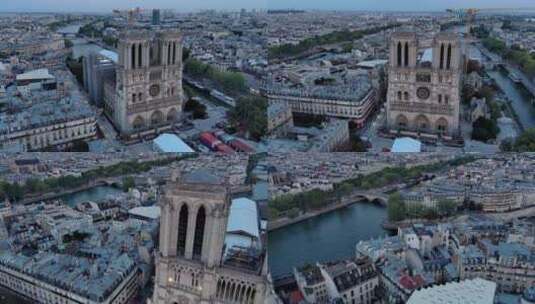 城市航拍法国巴黎塞纳河教堂中世纪哥特式高清在线视频素材下载