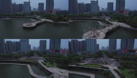镇江春江潮公园长江路沿线航拍高清在线视频素材下载
