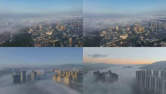 5K-昆明平流云日出，昆明城市平流云航拍高清在线视频素材下载