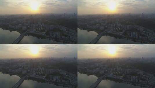 航拍武汉夕阳城市建筑高清在线视频素材下载