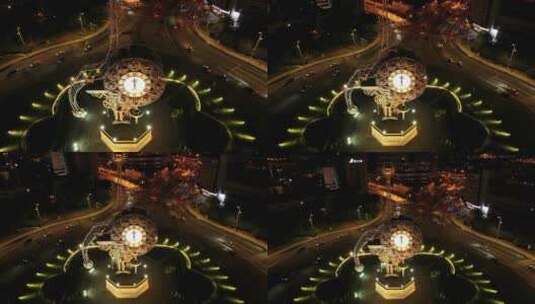天津市天津津湾广场夜景航拍高清在线视频素材下载