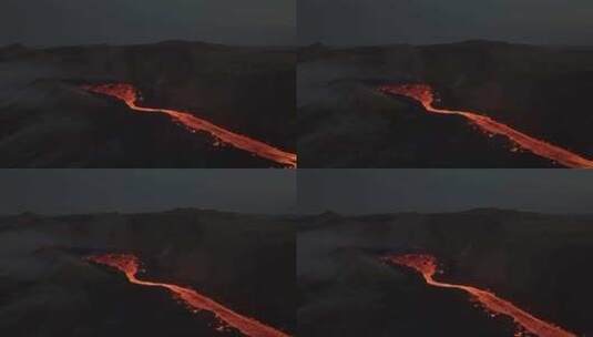 航拍火山活动 岩浆流动高清在线视频素材下载