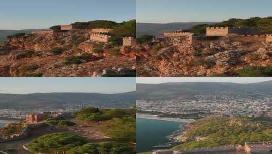 Alanya Kalesi城堡俯瞰4 K山地和城市土耳其高清在线视频素材下载