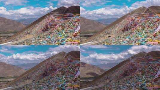 西藏拉萨纳金垭口经幡全景高清白天光影延时高清在线视频素材下载