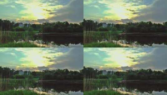清晨小湖周围景象高清在线视频素材下载