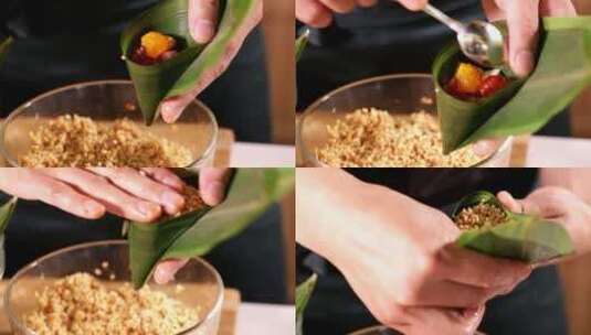 江米 糯米 包粽子 端午 粽子叶 (4)高清在线视频素材下载