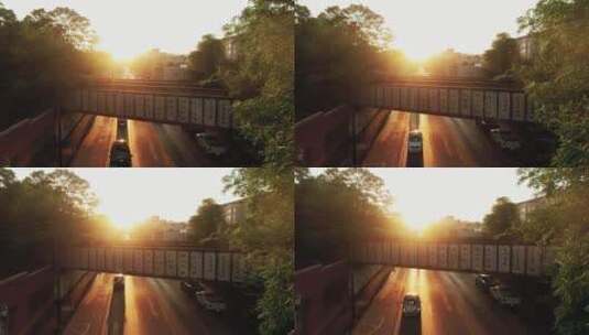 无人机拍摄桥的城市道路高清在线视频素材下载