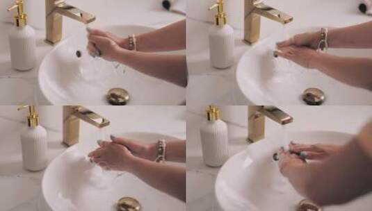 妇女用肥皂水洗手高清在线视频素材下载