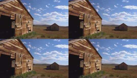 草原上古老的木制谷仓高清在线视频素材下载