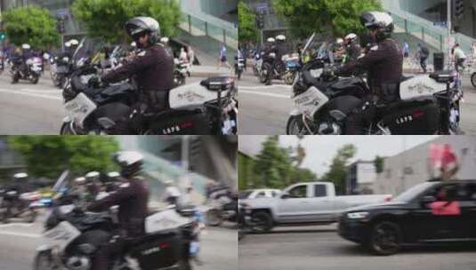 警官骑着摩托车维持秩序高清在线视频素材下载