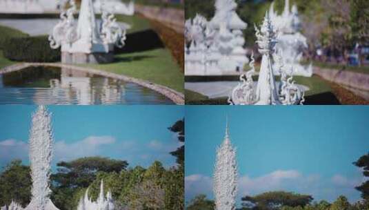 泰国旅游视频泰国清莱灵光寺白庙雕塑特写高清在线视频素材下载