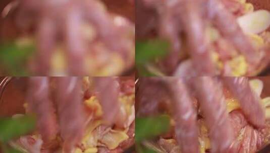 米酒葱姜腌制鸡肉去腥高清在线视频素材下载