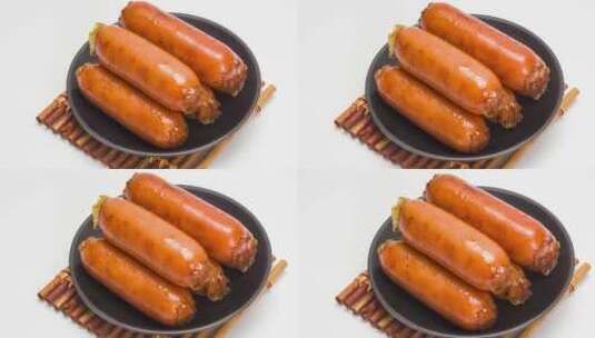 台湾烤肠美食4k镜头平移高清在线视频素材下载