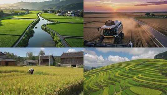 小满芒种夏至，农业稻田梯田农民收割景象高清在线视频素材下载