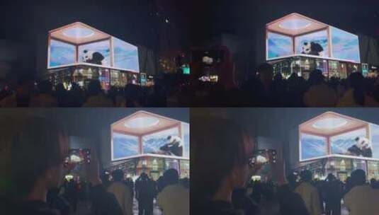 网红巨型裸眼3D屏幕大熊猫游客打卡拍照高清在线视频素材下载