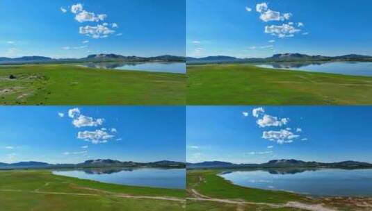 内蒙古大草原蓝天白云湖泊高清在线视频素材下载
