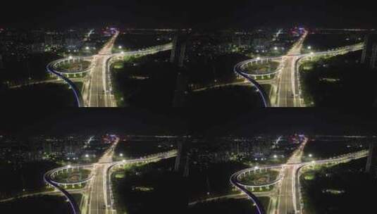 城市夜景交通高架桥夜景车辆行驶航拍高清在线视频素材下载