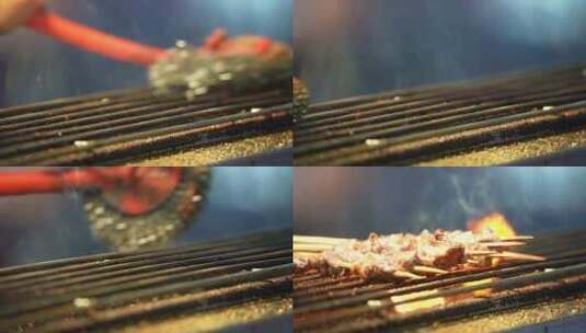 烧烤 烤羊肉串 美食烧烤 撸串烤串 夜市小吃高清在线视频素材下载