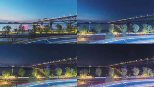 九江长江大桥与云中栈道夜景延时高清在线视频素材下载