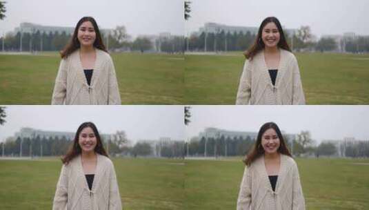 美女大学生看镜头自信微笑肖像高清在线视频素材下载