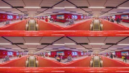 香港地铁站上下扶梯人来人往延时摄影8K高清在线视频素材下载
