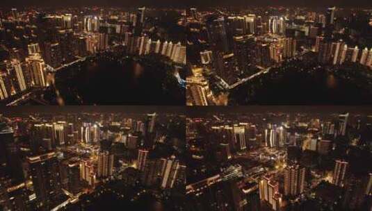 武汉华发中城芸商圈CBD夜景航拍高清在线视频素材下载