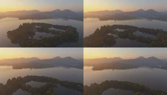 航拍杭州西湖清晨高清在线视频素材下载