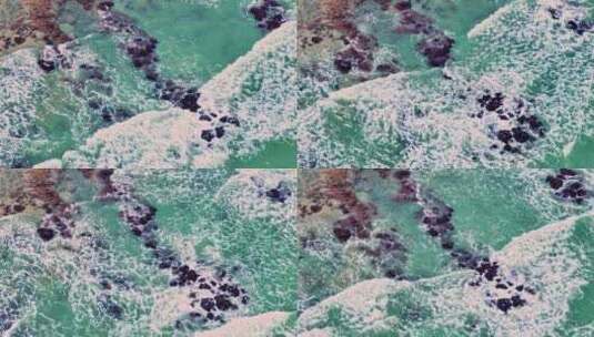 漳州火山岩海滩海浪黑礁石红礁石高清在线视频素材下载