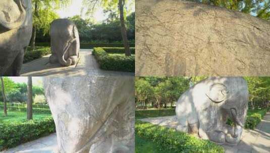 南京明孝陵景区石象路大象雕塑慢镜头空镜高清在线视频素材下载