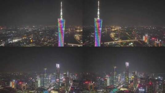 广州塔小蛮腰2023灯光秀夜景航拍高清在线视频素材下载