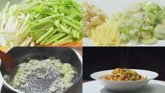 中式家常小炒菜蒜苗炒蛋制作过程高清在线视频素材下载