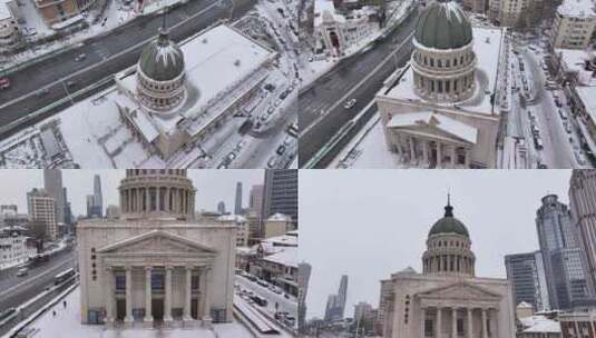 天津音乐厅雪景航拍高清在线视频素材下载