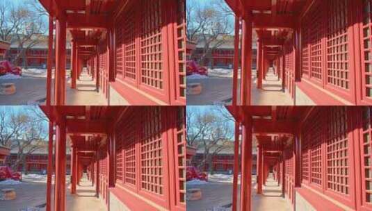中国风古建筑红色长廊高清在线视频素材下载
