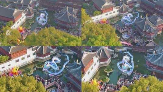 豫园城隍庙航拍人流游客游玩上海黄浦区城市高清在线视频素材下载