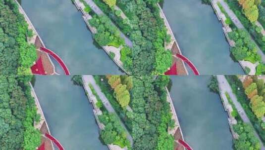 城市公园河流绿化树木航拍高清在线视频素材下载
