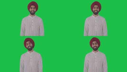 快乐的锡克教印度人对着镜头微笑绿屏高清在线视频素材下载