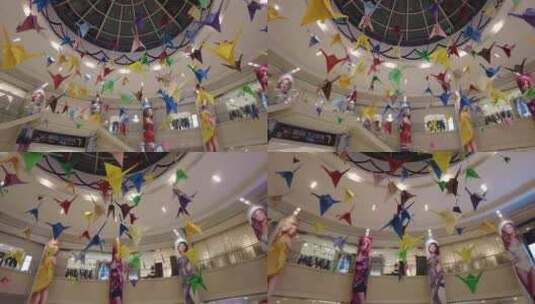 商场大厅的千纸鹤高清在线视频素材下载