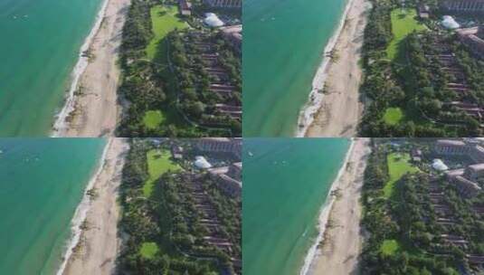 航拍三亚亚龙湾海浪游艇沙滩海岸线高清在线视频素材下载