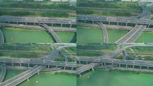 高速公路立交桥多层交叉口的航空侧视图，快高清在线视频素材下载