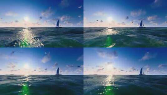 海洋小船海鸥唯美镜头高清在线视频素材下载