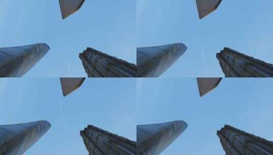 上海中心大厦高楼上空飞机掠过高清在线视频素材下载