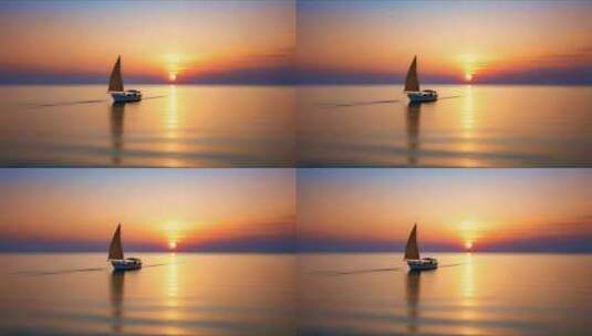 日出日落海面孤舟高清在线视频素材下载