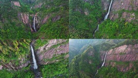 庐山秀峰瀑布夏季水量充沛航拍合集高清在线视频素材下载