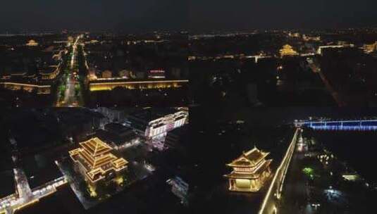 航拍湖北襄阳古城夜景高清在线视频素材下载