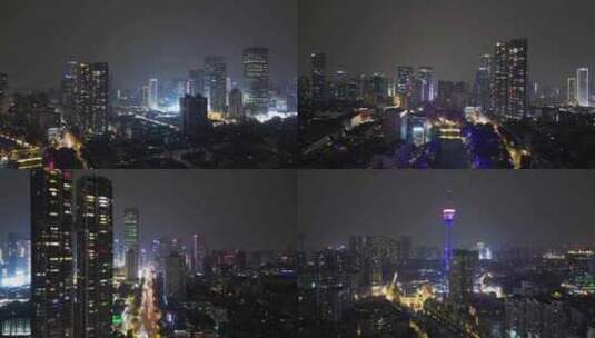 航拍成都锦江区春熙路商圈夜景高清在线视频素材下载